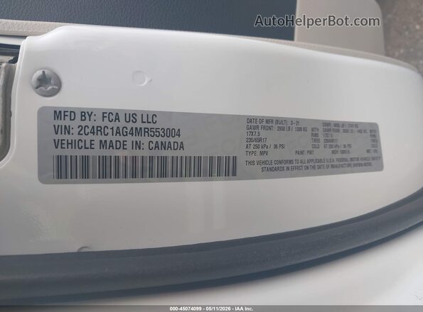 2C4RC1AG4MR553004 2021 CHRYSLER VOYAGER White Вид підкапотного простору
