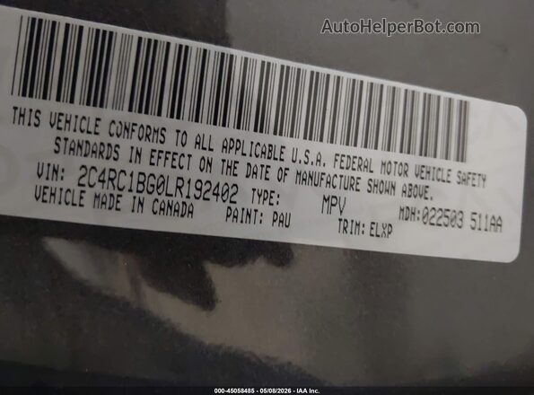 2C4RC1BG0LR192402 2020 CHRYSLER PACIFICA Gray 