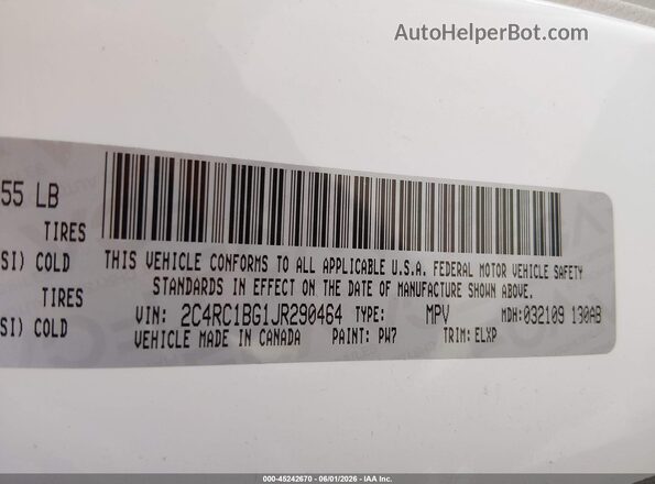 2C4RC1BG1JR290464 2018 CHRYSLER PACIFICA White Շարժիչի բաժամունքի տեսք