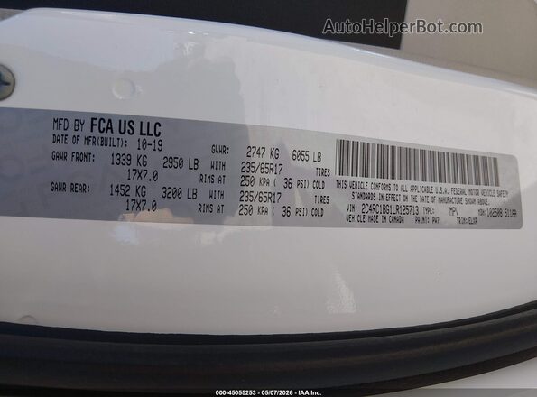 2C4RC1BG1LR125713 2020 CHRYSLER PACIFICA White Շարժիչի բաժամունքի տեսք