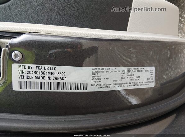 2C4RC1BG1MR598299 2021 CHRYSLER PACIFICA Gray ძრავის განყოფილების ხედი