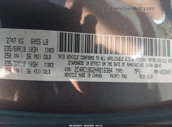 2C4RC1BG2HR816384 2017 CHRYSLER PACIFICA Gray Widok komory silnika