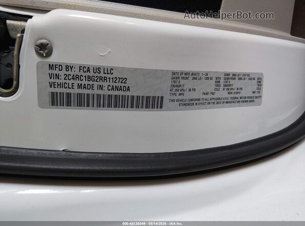 2C4RC1BG2RR112722 2024 CHRYSLER PACIFICA White ძრავის განყოფილების ხედი