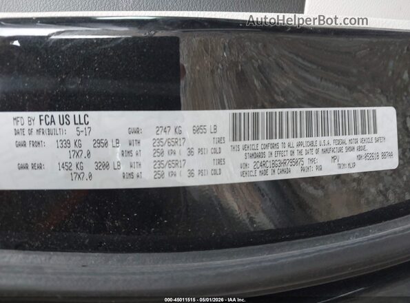 2C4RC1BG3HR795075 2017 CHRYSLER PACIFICA Black Widok komory silnika