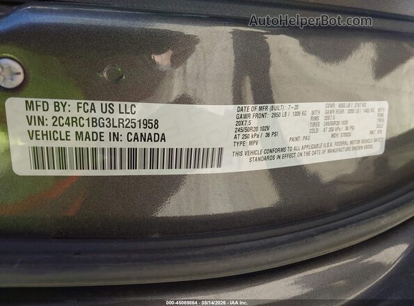2C4RC1BG3LR251958 2020 CHRYSLER PACIFICA Black Vista del compartimento del motor