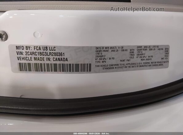 2C4RC1BG3LR280361 2020 CHRYSLER PACIFICA White Շարժիչի բաժամունքի տեսք