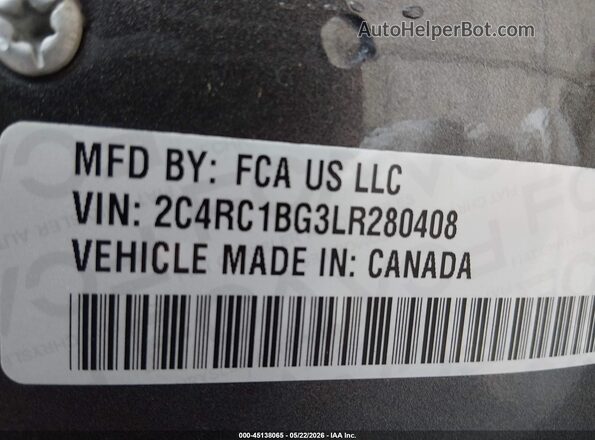 2C4RC1BG3LR280408 2020 CHRYSLER PACIFICA Серый Вид подкапотного пространства