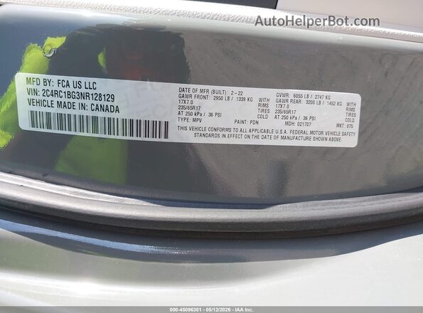 2C4RC1BG3NR128129 2022 CHRYSLER PACIFICA Серый 