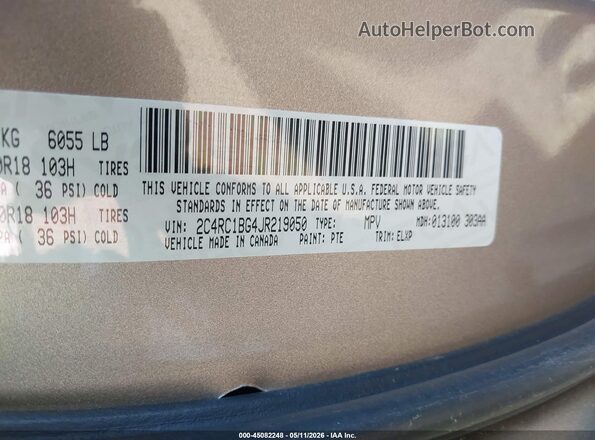 2C4RC1BG4JR219050 2018 CHRYSLER PACIFICA Brown ძრავის განყოფილების ხედი