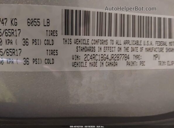 2C4RC1BG4JR287784 2018 CHRYSLER PACIFICA Silver Շարժիչի բաժամունքի տեսք