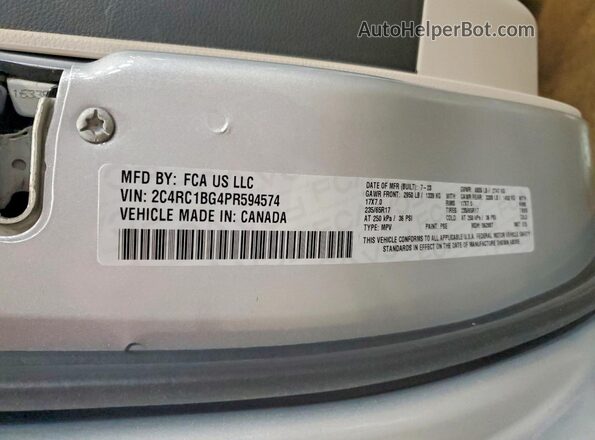 2C4RC1BG4PR594574 2023 CHRYSLER PACIFICA Silver VIN კოდის სტიკერის ხედი