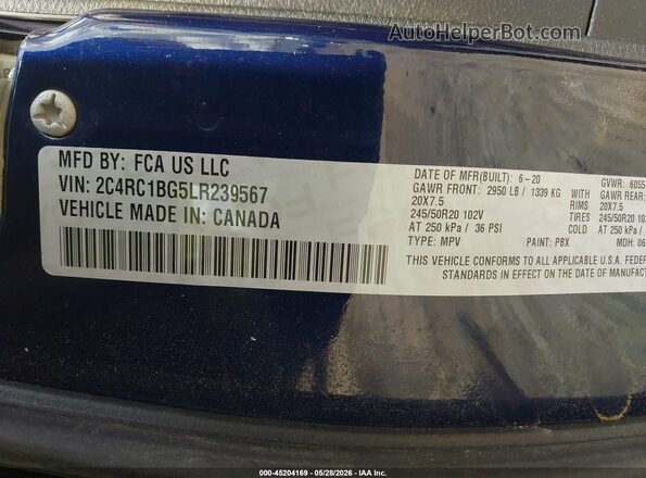 2C4RC1BG5LR239567 2020 CHRYSLER PACIFICA Синий Вид подкапотного пространства