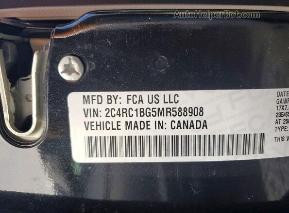 2C4RC1BG5MR588908 2021 CHRYSLER PACIFICA Black VIN sticker view
