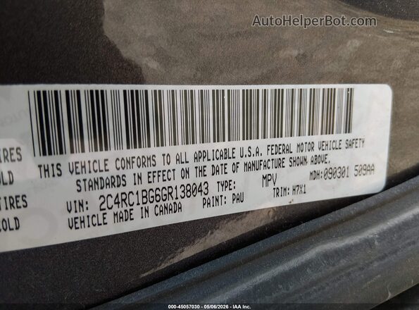 2C4RC1BG6GR138043 2016 CHRYSLER TOWN & COUNTRY Gray 