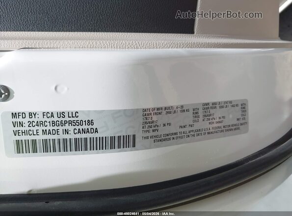 2C4RC1BG6PR550186 2023 CHRYSLER PACIFICA White Вид підкапотного простору