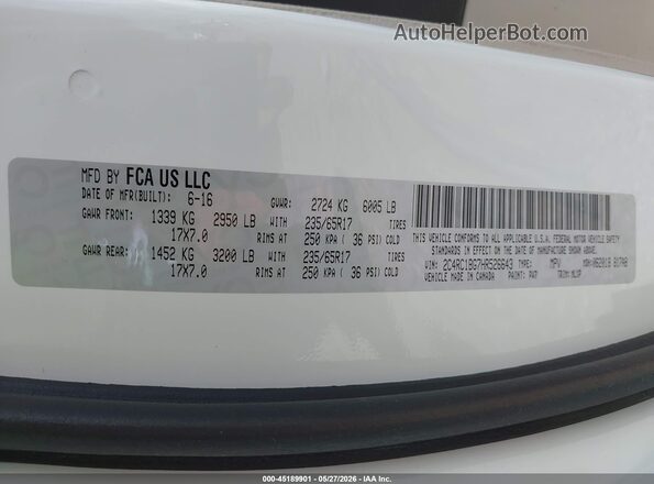 2C4RC1BG7HR526643 2017 CHRYSLER PACIFICA White Engine compartment view