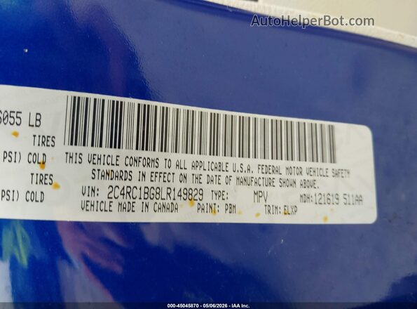 2C4RC1BG8LR149829 2020 CHRYSLER PACIFICA Blue Вид підкапотного простору