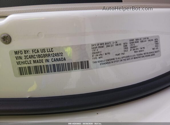 2C4RC1BG8RR124972 2024 CHRYSLER PACIFICA White Вид підкапотного простору