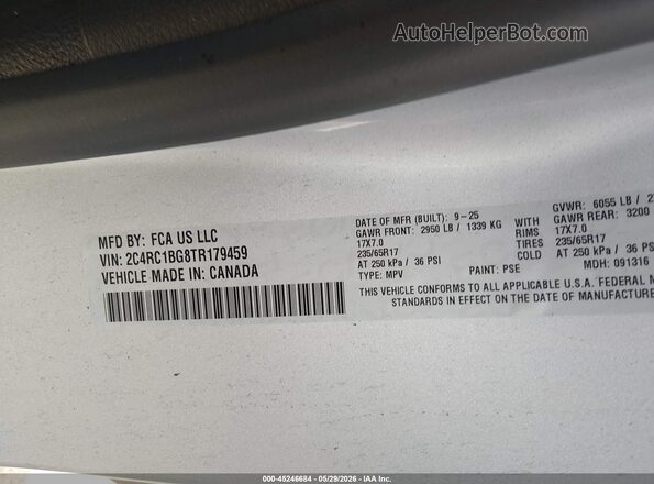 2C4RC1BG8TR179459 2026 CHRYSLER PACIFICA Серебряный 