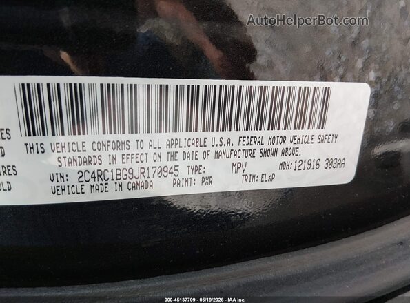 2C4RC1BG9JR170945 2018 CHRYSLER PACIFICA Black Widok komory silnika