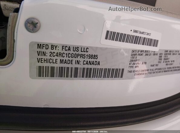 2C4RC1CG0PR519885 2023 CHRYSLER VOYAGER Белый Вид подкапотного пространства