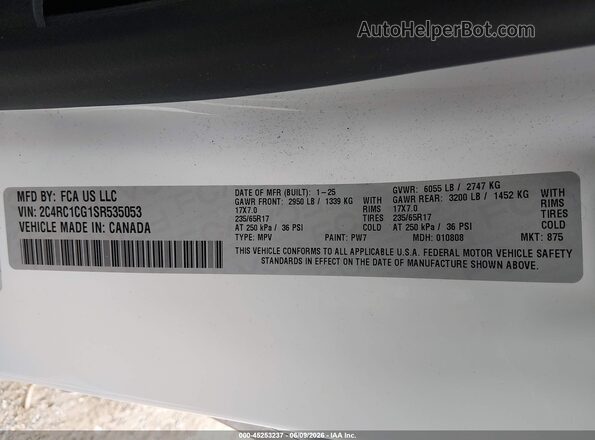 2C4RC1CG1SR535053 2025 CHRYSLER VOYAGER White 
