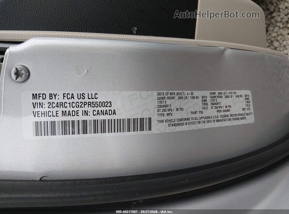 2C4RC1CG2PR550023 2023 CHRYSLER VOYAGER Серебряный Вид подкапотного пространства