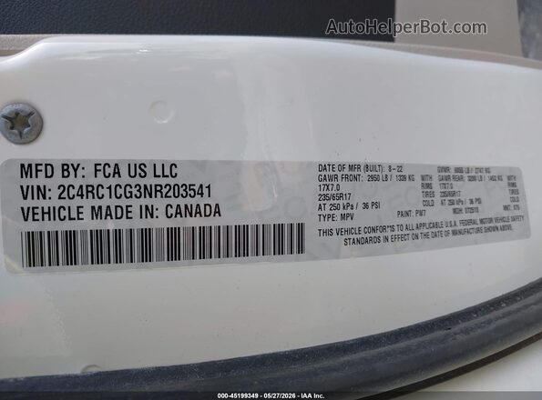 2C4RC1CG3NR203541 2022 CHRYSLER VOYAGER Orange Vista del compartimento del motor