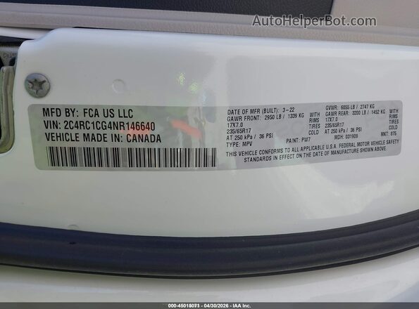 2C4RC1CG4NR146640 2022 CHRYSLER VOYAGER White 