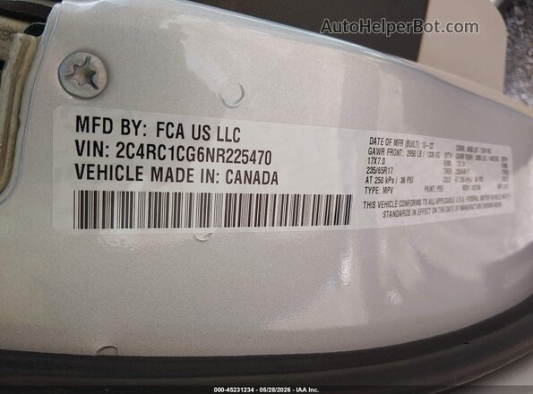 2C4RC1CG6NR225470 2022 CHRYSLER VOYAGER Серебряный Вид подкапотного пространства