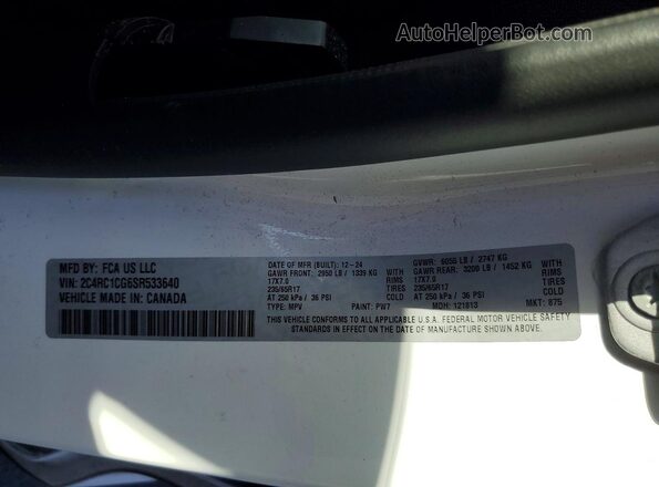 2C4RC1CG6SR533640 2025 CHRYSLER VOYAGER White Widok naklejki z numerem VIN