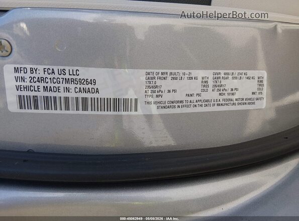2C4RC1CG7MR592649 2021 CHRYSLER VOYAGER Gray Engine compartment view