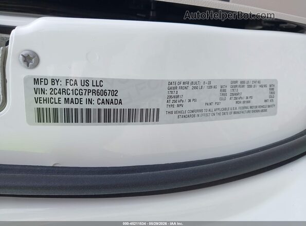 2C4RC1CG7PR606702 2023 CHRYSLER VOYAGER White ძრავის განყოფილების ხედი