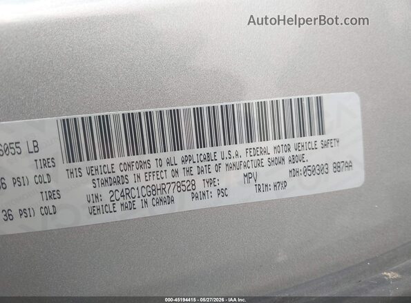 2C4RC1CG8HR778528 2017 CHRYSLER PACIFICA Gray ძრავის განყოფილების ხედი