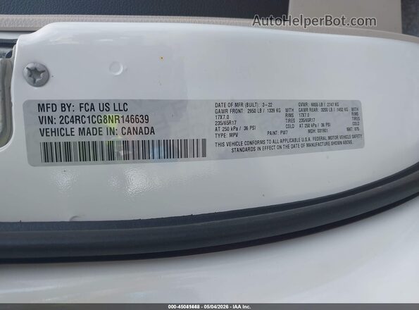 2C4RC1CG8NR146639 2022 CHRYSLER VOYAGER White 