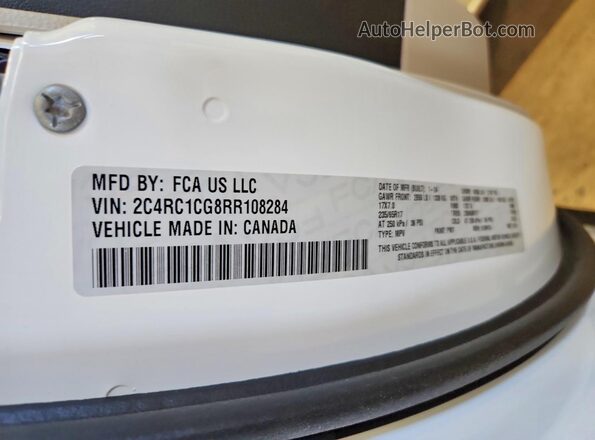 2C4RC1CG8RR108284 2024 CHRYSLER VOYAGER White Widok naklejki z numerem VIN