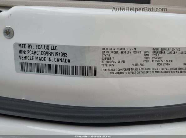 2C4RC1CG9RR191093 2024 CHRYSLER VOYAGER White Widok komory silnika