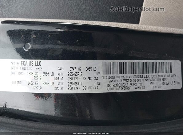 2C4RC1DG2LR195833 2020 CHRYSLER VOYAGER Black 