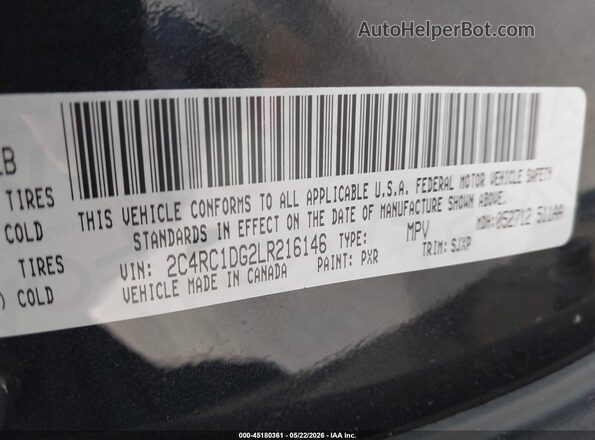 2C4RC1DG2LR216146 2020 CHRYSLER VOYAGER Black Vista del compartimento del motor