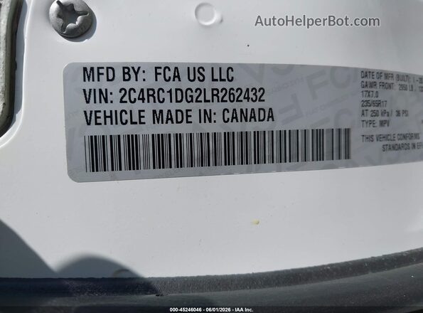2C4RC1DG2LR262432 2020 CHRYSLER VOYAGER White Vista del compartimento del motor
