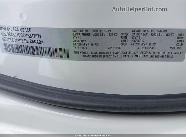 2C4RC1DG3MR542071 2021 CHRYSLER VOYAGER White Engine compartment view