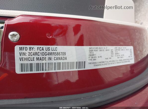2C4RC1DG4MR586709 2021 CHRYSLER VOYAGER Темно-бордовый Вид подкапотного пространства