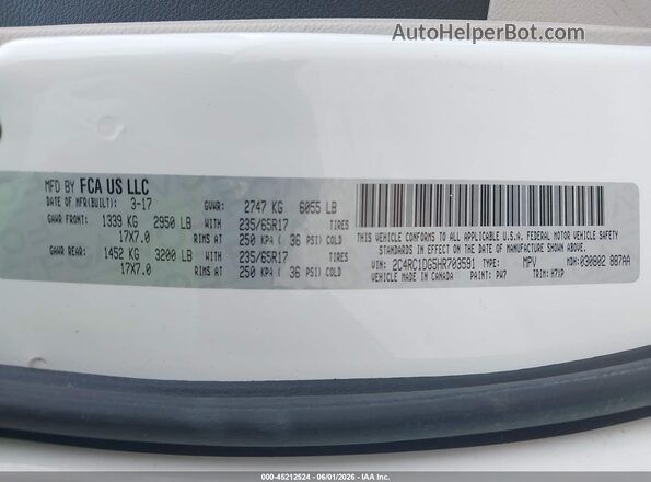 2C4RC1DG5HR703591 2017 CHRYSLER PACIFICA White Շարժիչի բաժամունքի տեսք