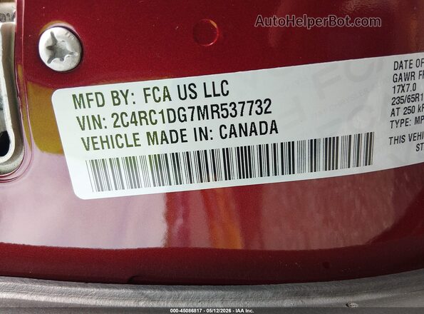 2C4RC1DG7MR537732 2021 CHRYSLER VOYAGER Burgundy Շարժիչի բաժամունքի տեսք