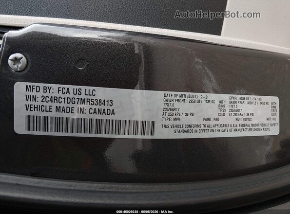 2C4RC1DG7MR538413 2021 CHRYSLER VOYAGER Gray 