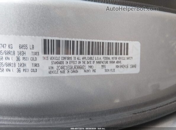 2C4RC1EG0JR306021 2018 CHRYSLER PACIFICA Gray Շարժիչի բաժամունքի տեսք