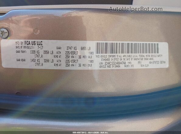 2C4RC1EG1HR844740 2017 CHRYSLER PACIFICA Pewter 