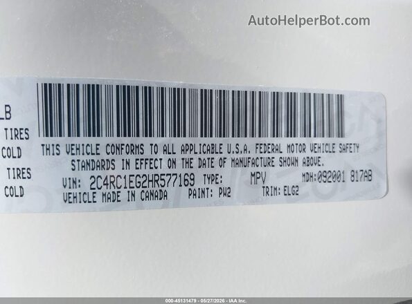 2C4RC1EG2HR577169 2017 CHRYSLER PACIFICA White ძრავის განყოფილების ხედი