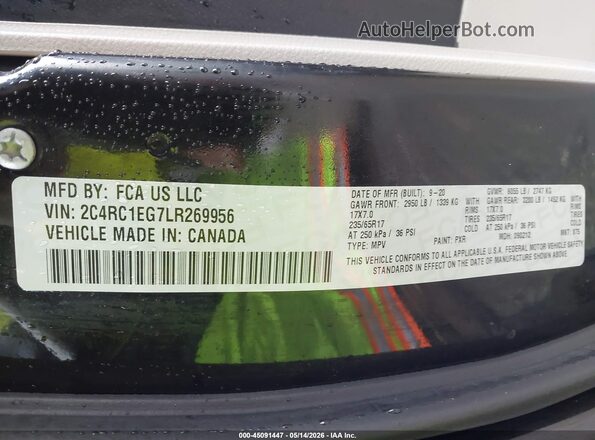 2C4RC1EG7LR269956 2020 CHRYSLER PACIFICA Black Вид підкапотного простору