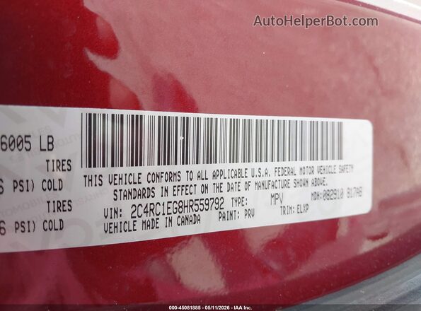 2C4RC1EG8HR559792 2017 CHRYSLER PACIFICA Maroon Widok komory silnika